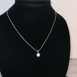 Avon Silver tone Snake Chain W/CZ Solitaire Pendant 15” Minimalist